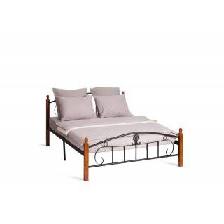 Кровать РУМБА (AT-203)/ RUMBA [дерево гевея/металл, 160*200 см (Queen bed), красный дуб/черный]  